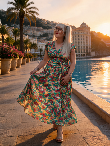 robe verte fleurs cache coeur 
