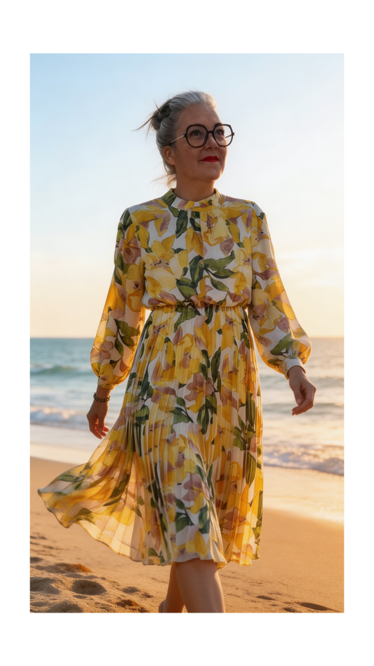 robe fleurie jaune
été femme
fluide légère
ensoleillée femme