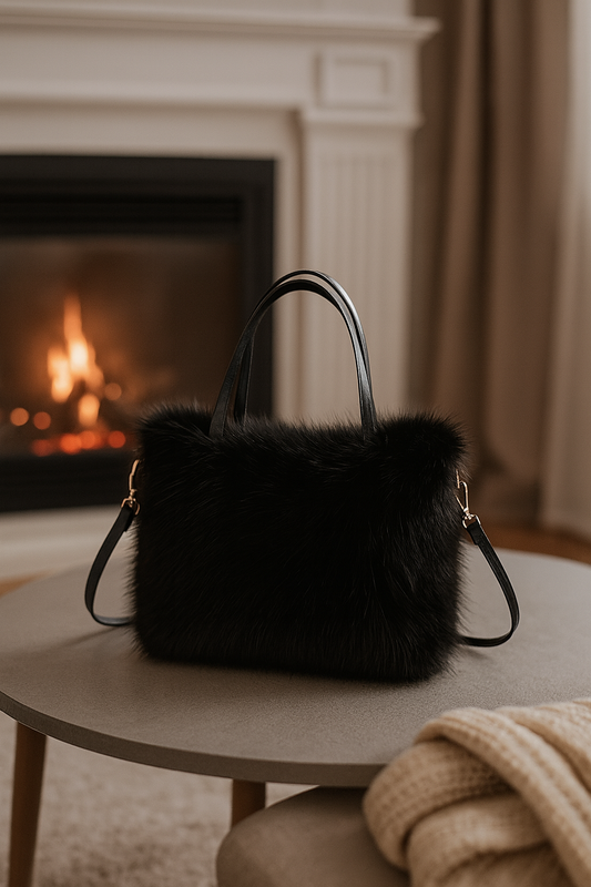 sac à main fausses fourrure noir 