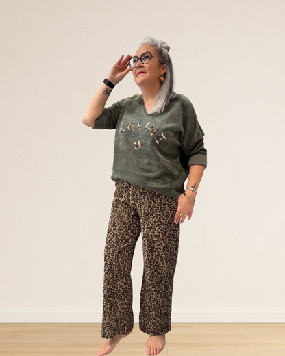 pantalon velours large léopard