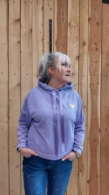 Sweat femme parme à capuche avec cœur brodé, coupe confortable taille unique
