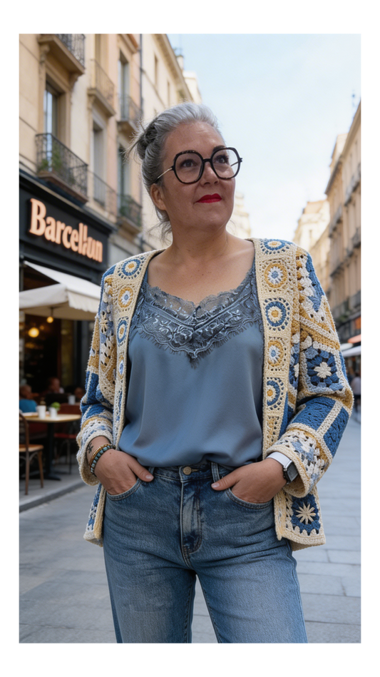 top veste en crochet bleu 