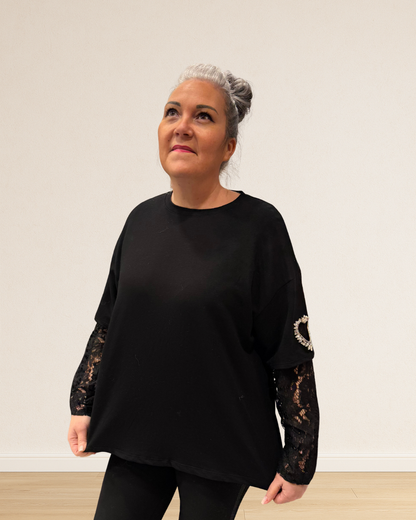 tee shirt noir femme dentelle manches longues