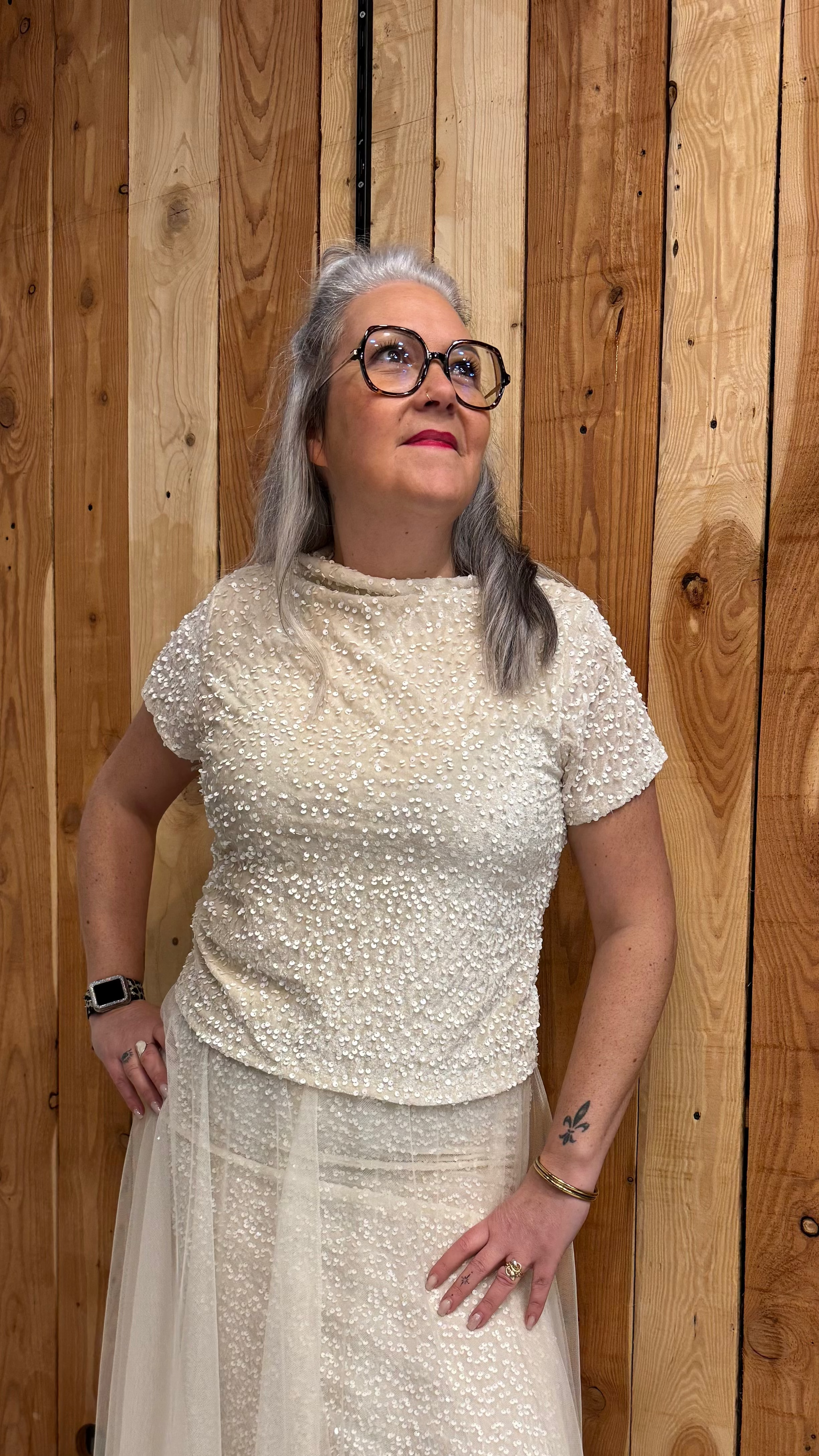 haut en sequins écru fête cadeau