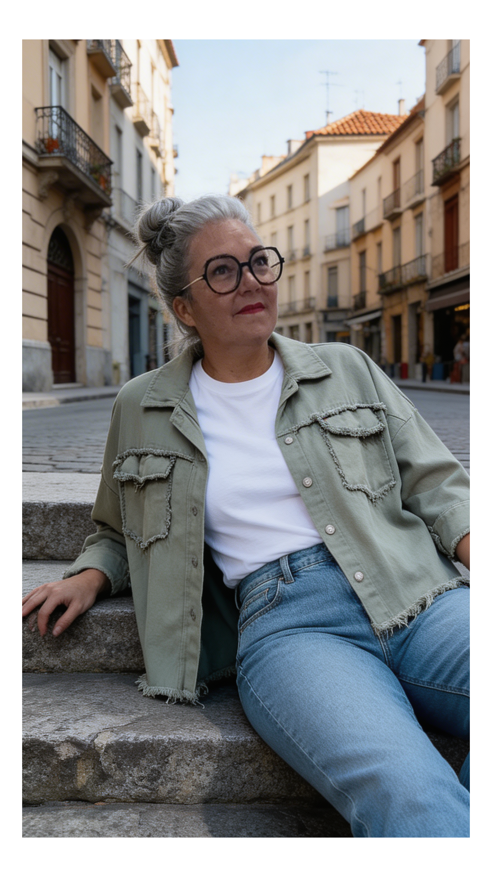 Veste jean coton kaki avec poches