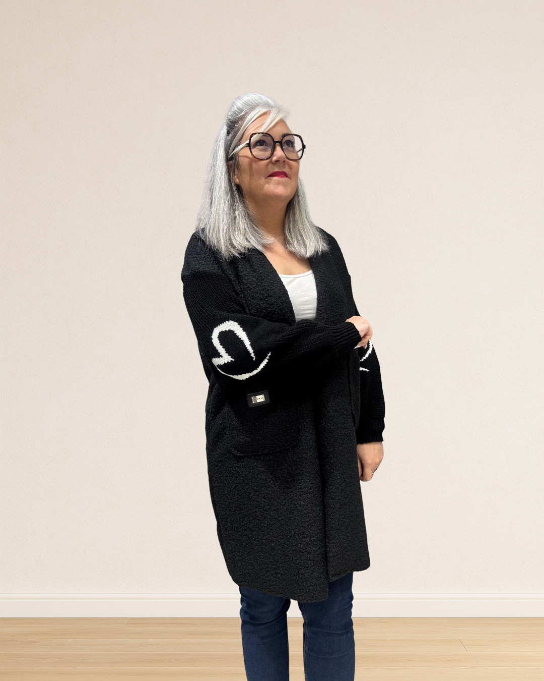 veste longue bouclettes manches originales