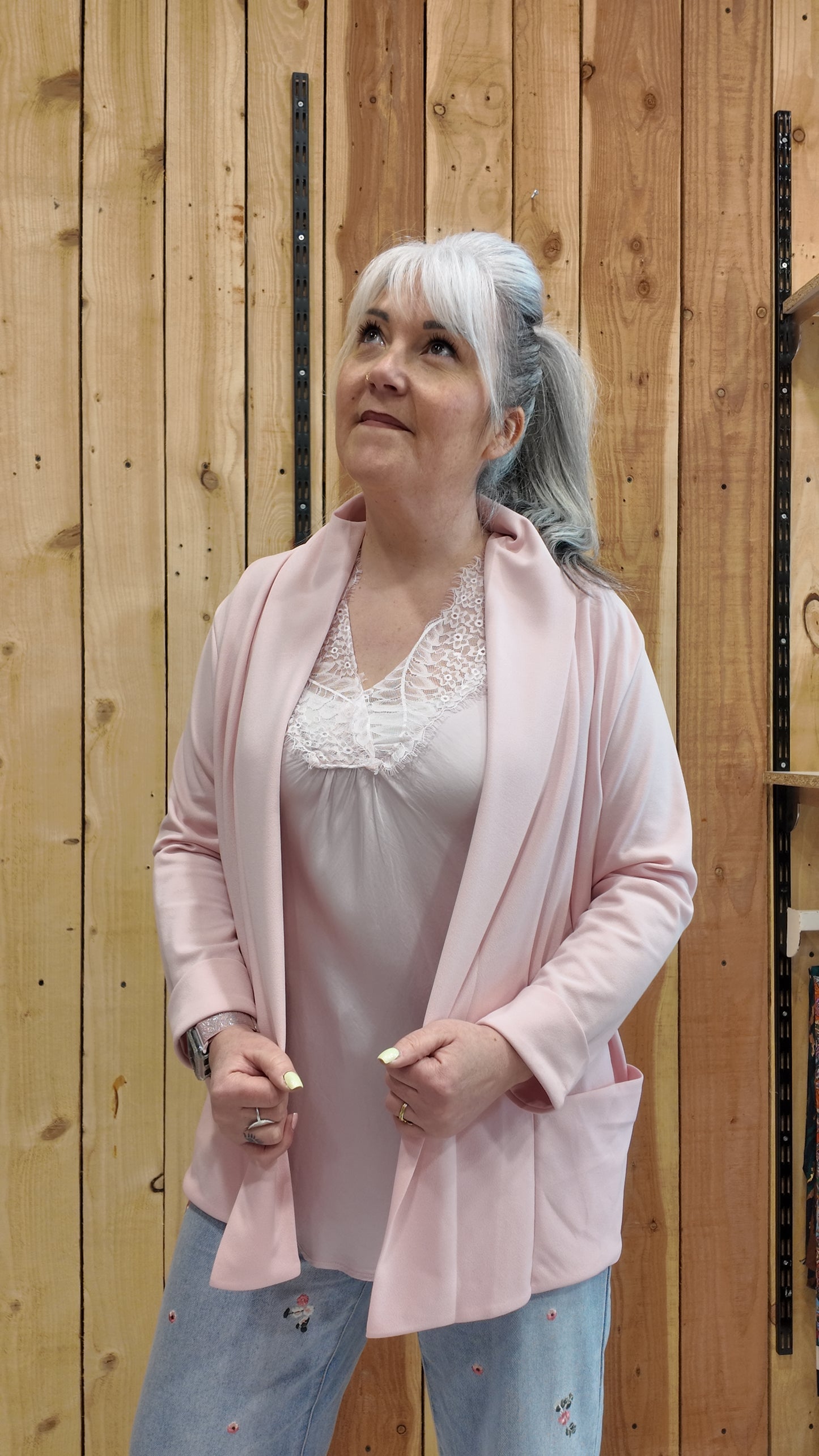 Veste fluide rose femme blazer léger tenue élégante décontractée