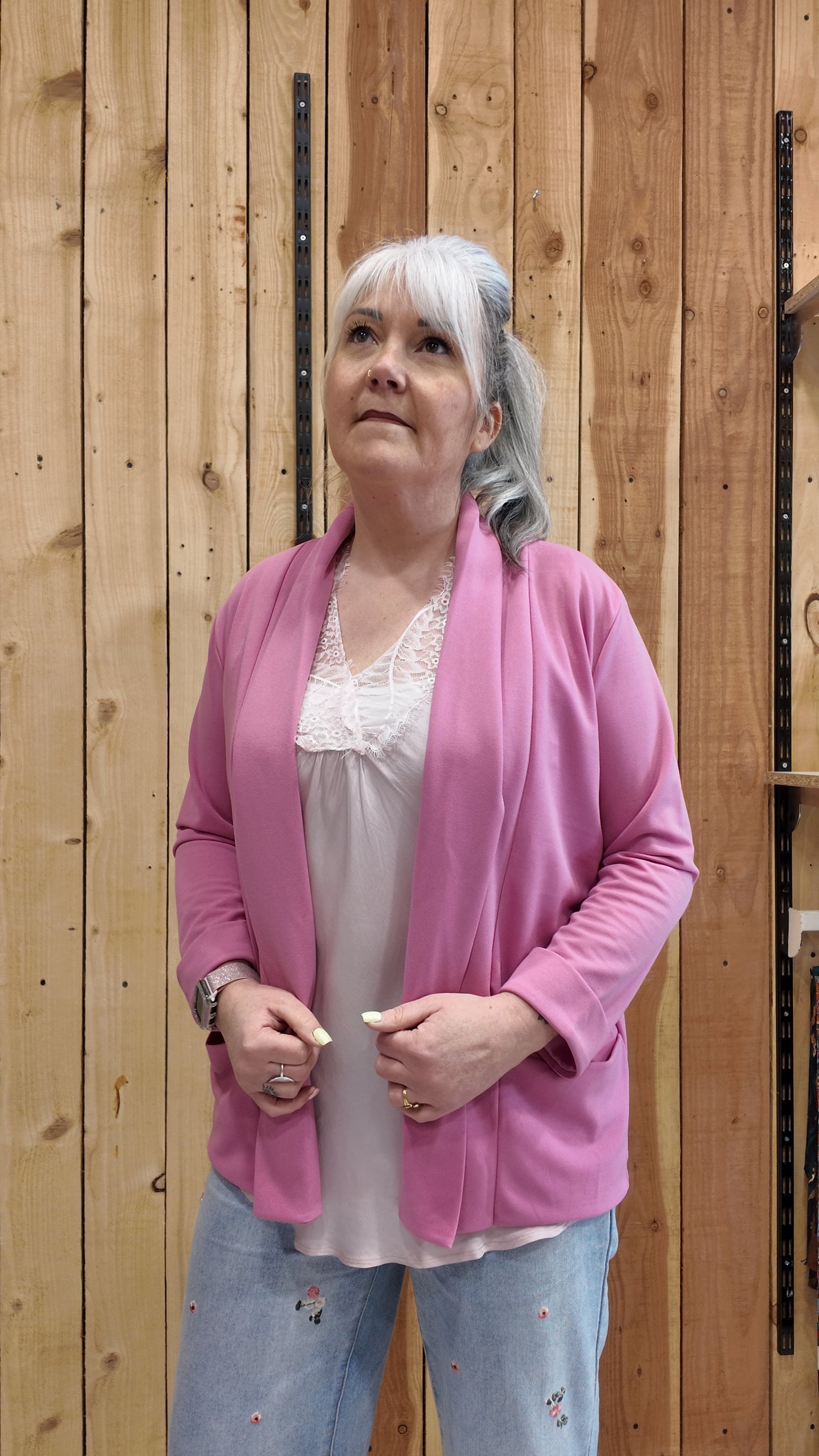 Veste fluide fuchsia femme blazer tendance look coloré féminin curvy 
