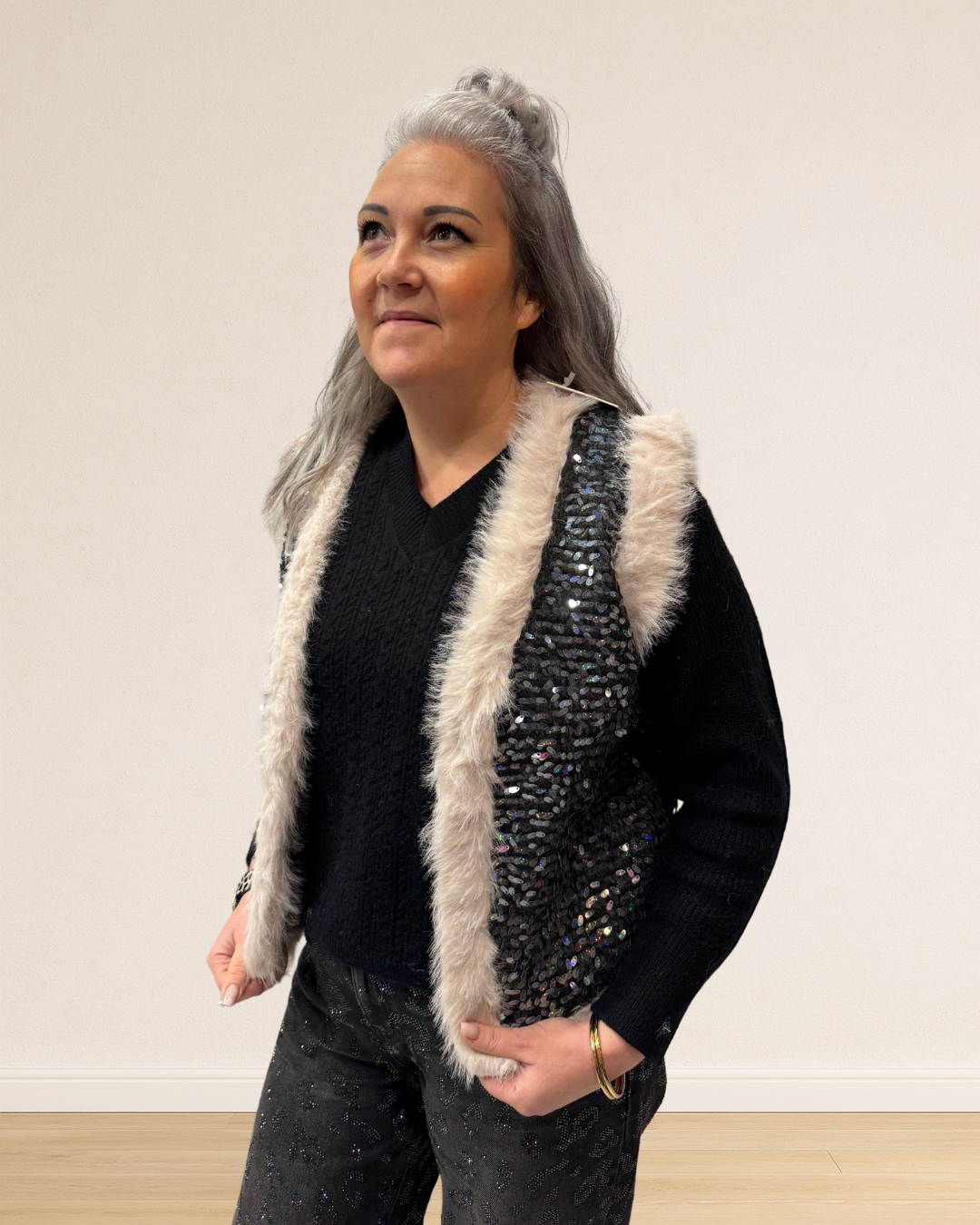 gilet sequins noir femme tendance